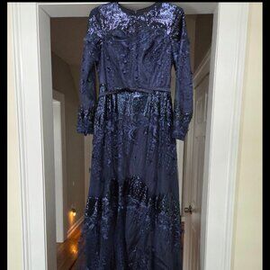 Custom Couture Gown - Size 8 - Navy - Long Sleeve - Floor Length - Fully Lined